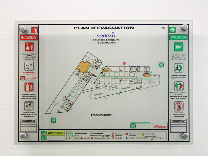 Plan d'évacuation Sodexo en impression sur plexiglass format vignette